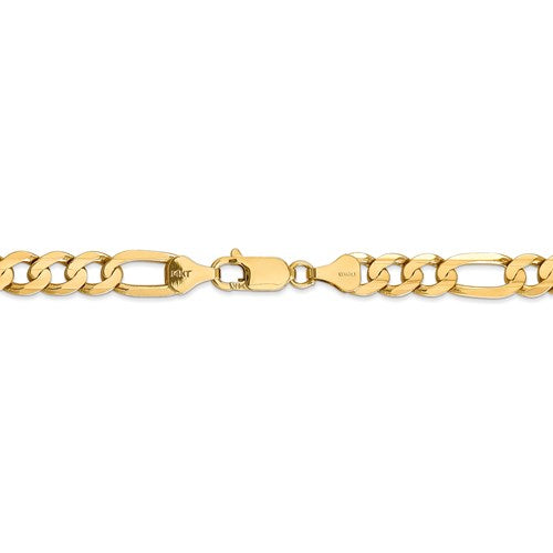 14k yellow gold 6.75mm concave open figaro bracelet anklet choker necklace chain