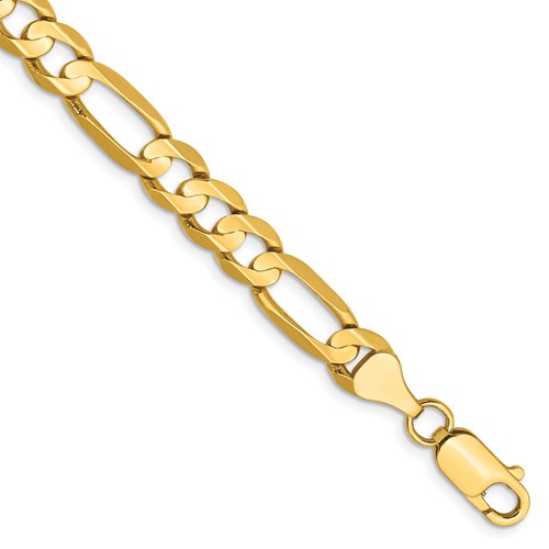 14K Yellow Gold 6.75mm Concave Open Figaro Bracelet Anklet Choker Necklace Chain