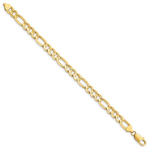 14K Yellow Gold 7.5mm Concave Open Figaro Bracelet Anklet Choker Necklace Chain
