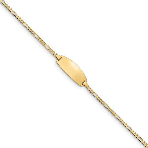 14k yellow gold figaro oval id bracelet engraved personalized monogram