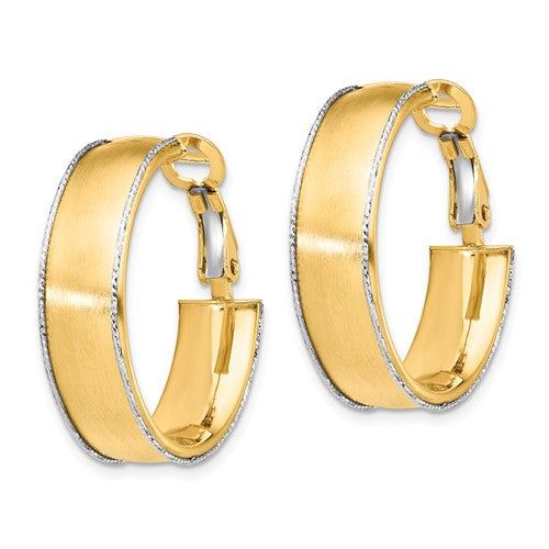 14k yellow white gold two tone omega back hoop earrings 25mm x 7.5mm