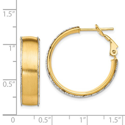 14k yellow white gold two tone omega back hoop earrings 25mm x 7.5mm