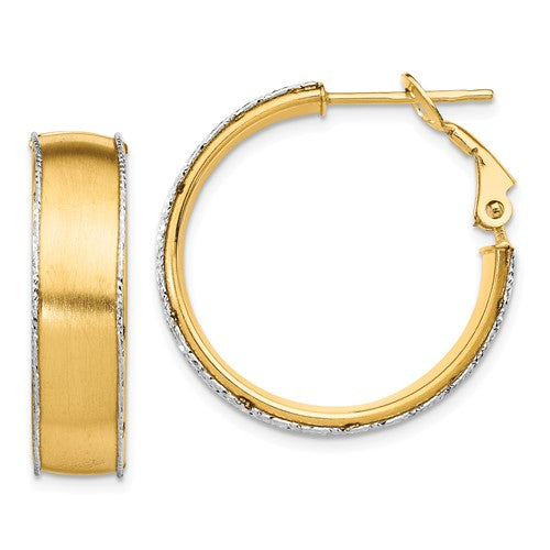 14k yellow white gold two tone omega back hoop earrings 25mm x 7.5mm