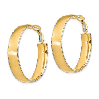 14k yellow white gold two tone omega back hoop earrings 35mm x 7.5mm
