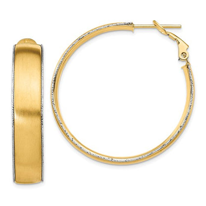 14k yellow white gold two tone omega back hoop earrings 35mm x 7.5mm