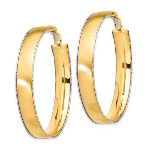14k yellow gold white gold two tone omega back hoop earrings 47mm x 7.5mm