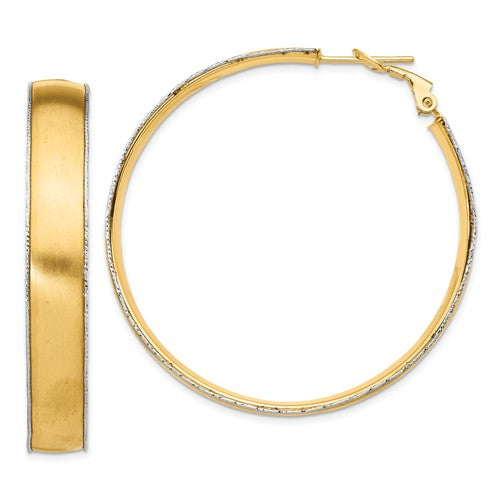 14k yellow gold white gold two tone omega back hoop earrings 47mm x 7.5mm