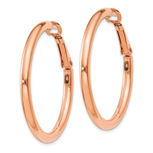 14k rose gold round omega back hoop earrings 38mm x 3mm