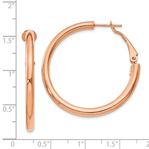 14k rose gold round omega back hoop earrings 38mm x 3mm