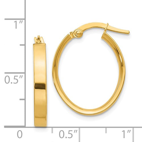 14k yellow gold square tube oval hoop earrings 22mm x 17mm x 3mm
