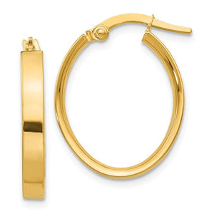 14k Yellow Gold Square Tube Oval Hoop Earrings 22mm x 17mm x 3mm