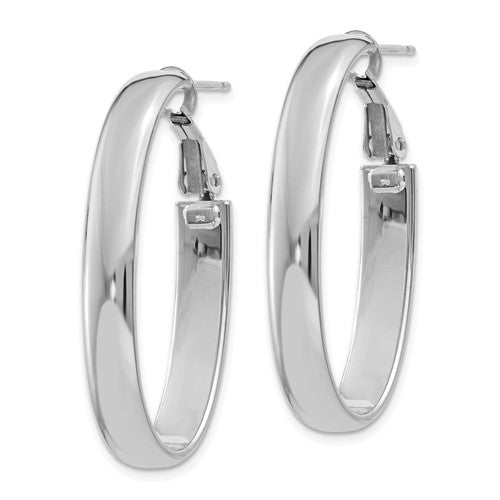 14k white gold oval omega back hoop earrings 35mm x 17mm x 6mm