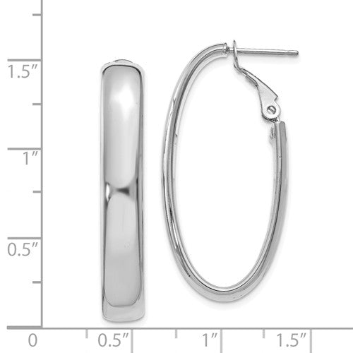 14k white gold oval omega back hoop earrings 35mm x 17mm x 6mm
