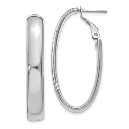 14k white gold oval omega back hoop earrings 35mm x 17mm x 6mm