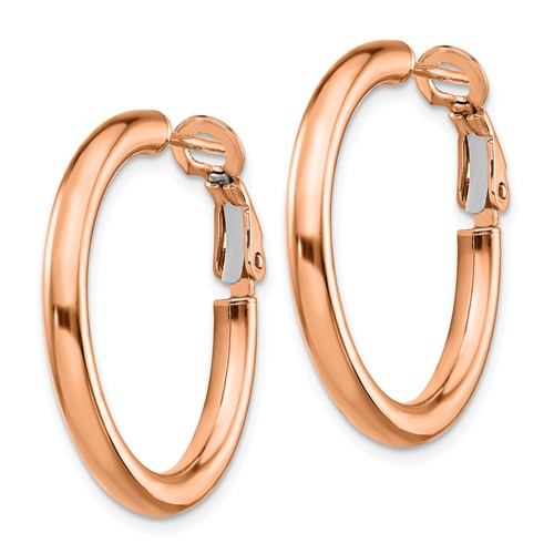 14k rose gold round omega back hoop earrings 25mm x 3mm