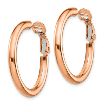 14k rose gold round omega back hoop earrings 25mm x 3mm