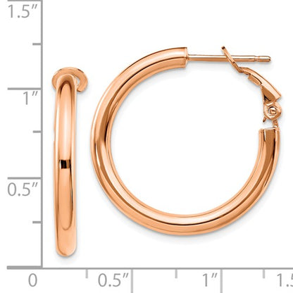 14k rose gold round omega back hoop earrings 25mm x 3mm