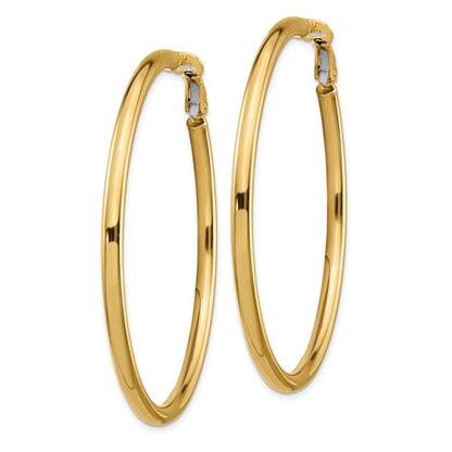 14k yellow gold round omega back hoop earrings 53mm x 3mm