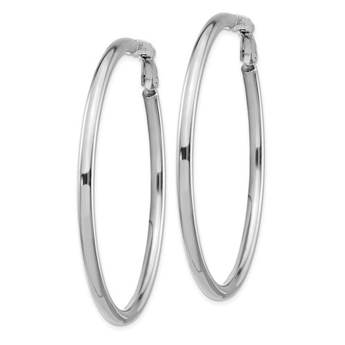 14k white gold round omega back hoop earrings 53mm x 3mm