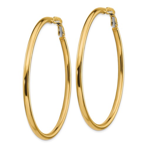 14k Yellow Gold Round Omega Back Hoop Earrings 55mm x 3mm