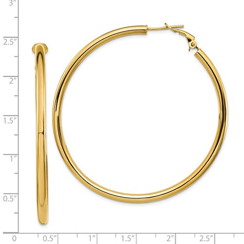 14k yellow gold round omega back hoop earrings 55mm x 3mm