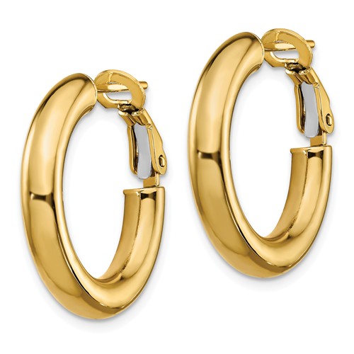14k yellow gold round omega back hoop earrings 22mm x 4mm
