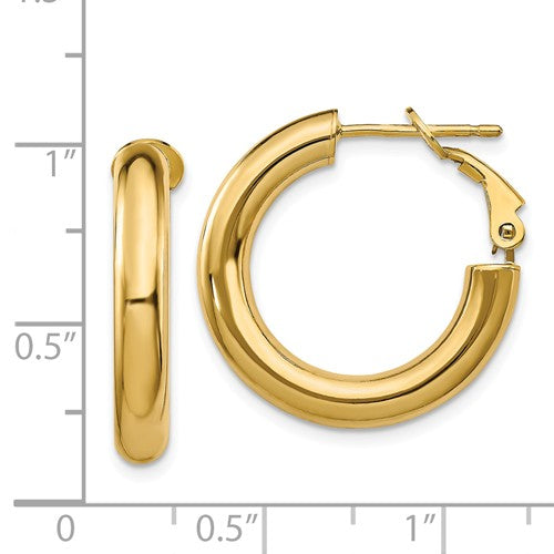 14k yellow gold round omega back hoop earrings 22mm x 4mm