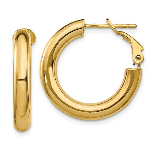 14k yellow gold round omega back hoop earrings 22mm x 4mm