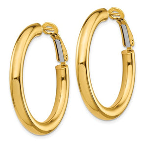 14k Yellow Gold Round Omega Back Hoop Earrings 33mm x 4mm