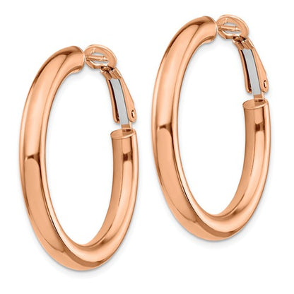 14k rose gold round omega back hoop earrings 33mm x 4mm