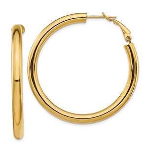 14k Yellow Gold Round Omega Back Hoop Earrings 43mm x 4mm