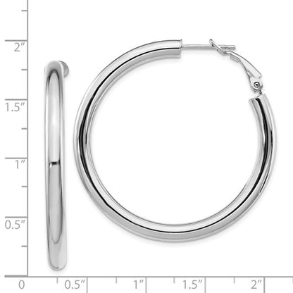 14k white gold round omega back hoop earrings 43mm x 4mm