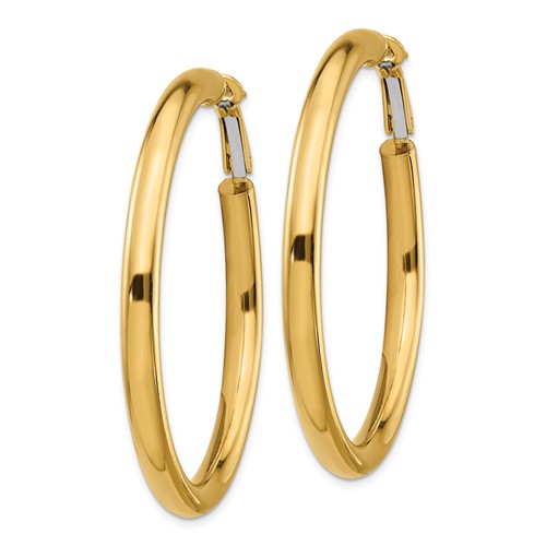 14k Yellow Gold Round Omega Back Hoop Earrings 48mm x 4mm