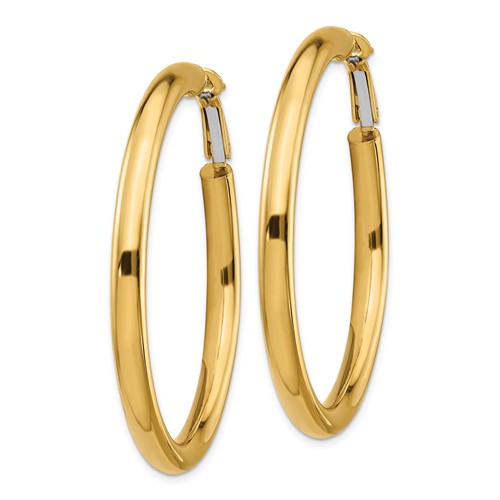 14k yellow gold round omega back hoop earrings 48mm x 4mm