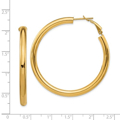 14k yellow gold round omega back hoop earrings 48mm x 4mm