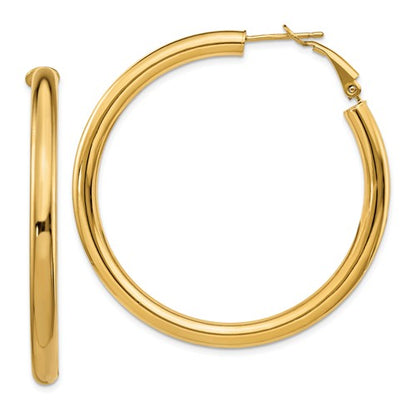 14k yellow gold round omega back hoop earrings 48mm x 4mm