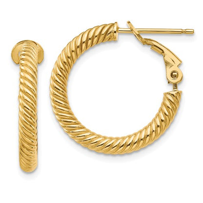 14k yellow gold twisted round omega back hoop earrings 20mm x 3mm