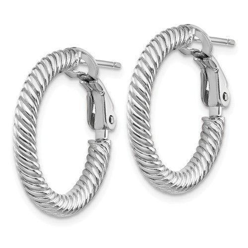 14k white gold twisted round omega back hoop earrings 20mm x 3mm