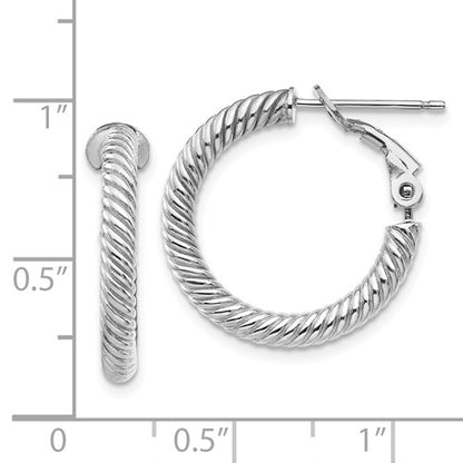 14k white gold twisted round omega back hoop earrings 20mm x 3mm