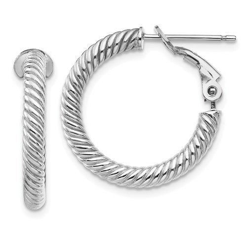 14k white gold twisted round omega back hoop earrings 20mm x 3mm