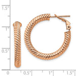 Φόρτωση εικόνας στο εργαλείο προβολής Συλλογής, 14k Rose Gold Twisted Round Omega Back Hoop Earrings 27mm x 4mm
