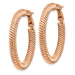 Load image into Gallery viewer, 14k Rose Gold Twisted Round Omega Back Hoop Earrings 32mm x 4mm
