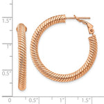 Charger l&#39;image dans la galerie, 14k Rose Gold Twisted Round Omega Back Hoop Earrings 32mm x 4mm
