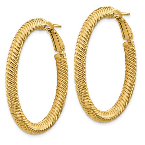 14k Yellow Gold Twisted Round Omega Back Hoop Earrings 37mm x 4mm