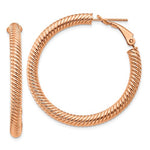 Lataa kuva Galleria-katseluun, 14k Rose Gold Twisted Round Omega Back Hoop Earrings 37mm x 4mm
