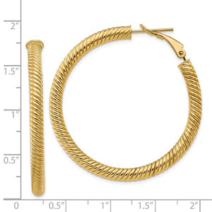 14k Yellow Gold Twisted Round Omega Back Hoop Earrings 42mm x 4mm