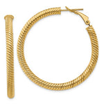 Φόρτωση εικόνας στο εργαλείο προβολής Συλλογής, 14k Yellow Gold Twisted Round Omega Back Hoop Earrings 42mm x 4mm
