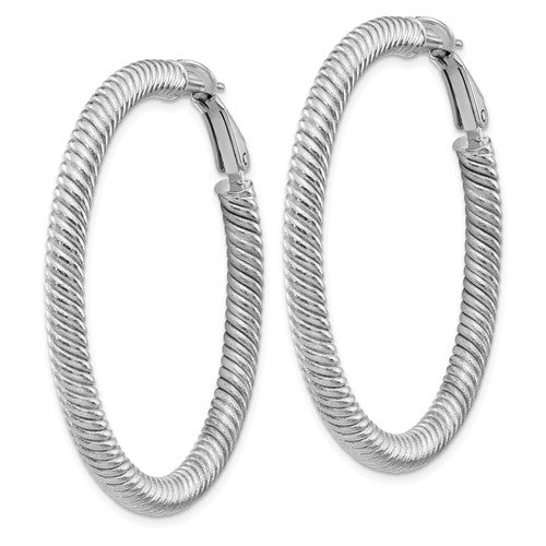 14k white gold twisted round omega back hoop earrings 42mm x 4mm