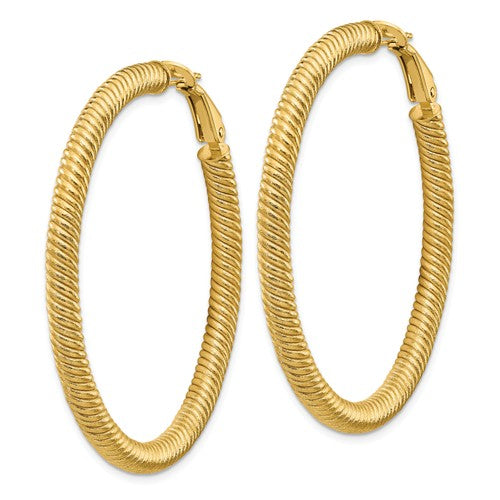14k Yellow Gold Twisted Round Omega Back Hoop Earrings 46mm x 4mm
