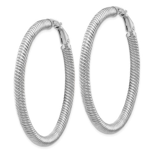 14k white gold twisted round omega back hoop earrings 46mm x 4mm